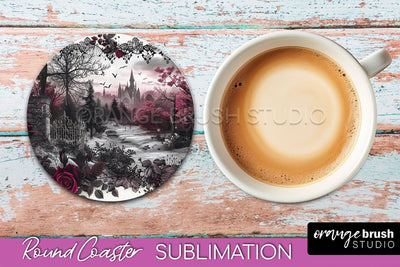 Gothic Coaster Sublimation - Dark Academia Round Coaster Sublimation OrangeBrushStudio 