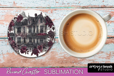 Gothic Coaster Sublimation - Dark Academia Round Coaster Sublimation OrangeBrushStudio 
