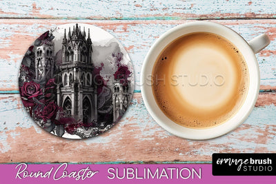 Gothic Coaster Sublimation - Dark Academia Round Coaster Sublimation OrangeBrushStudio 