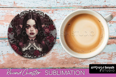 Gothic Coaster Sublimation - Dark Academia Round Coaster Sublimation OrangeBrushStudio 