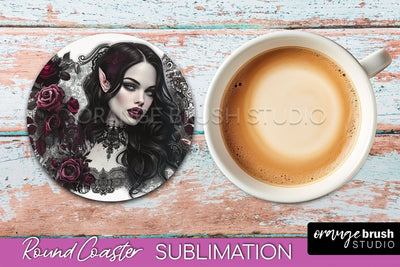 Gothic Coaster Sublimation - Dark Academia Round Coaster Sublimation OrangeBrushStudio 