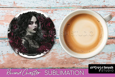 Gothic Coaster Sublimation - Dark Academia Round Coaster Sublimation OrangeBrushStudio 