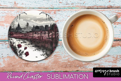 Gothic Coaster Sublimation - Dark Academia Round Coaster Sublimation OrangeBrushStudio 