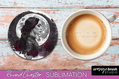 Gothic Coaster Sublimation - Dark Academia Round Coaster Sublimation OrangeBrushStudio 