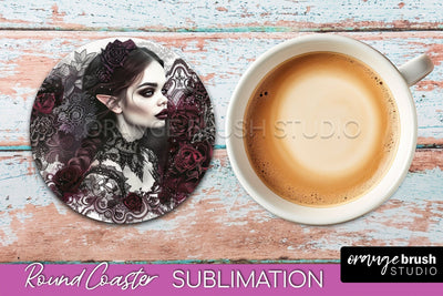 Gothic Coaster Sublimation - Dark Academia Round Coaster Sublimation OrangeBrushStudio 