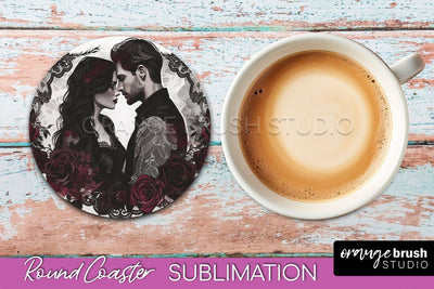 Gothic Coaster Sublimation - Dark Academia Round Coaster Sublimation OrangeBrushStudio 