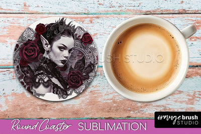 Gothic Coaster Sublimation - Dark Academia Round Coaster Sublimation OrangeBrushStudio 