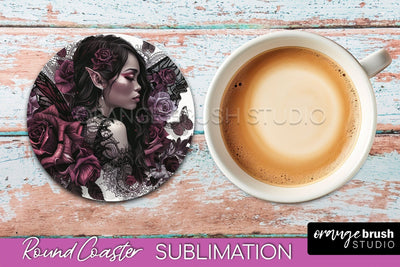 Gothic Coaster Sublimation - Dark Academia Round Coaster Sublimation OrangeBrushStudio 