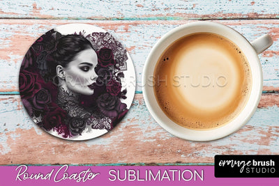 Gothic Coaster Sublimation - Dark Academia Round Coaster Sublimation OrangeBrushStudio 