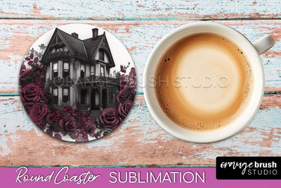 Gothic Coaster Sublimation - Dark Academia Round Coaster Sublimation OrangeBrushStudio 