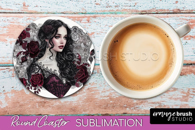 Gothic Coaster Sublimation - Dark Academia Round Coaster Sublimation OrangeBrushStudio 
