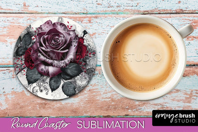 Gothic Coaster Sublimation - Dark Academia Round Coaster Sublimation OrangeBrushStudio 