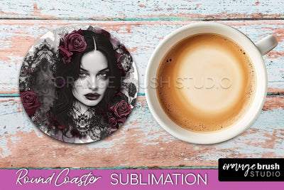 Gothic Coaster Sublimation - Dark Academia Round Coaster Sublimation OrangeBrushStudio 