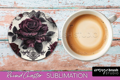 Gothic Coaster Sublimation - Dark Academia Round Coaster Sublimation OrangeBrushStudio 