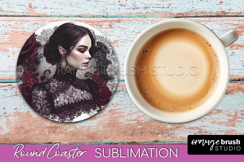 Gothic Coaster Sublimation - Dark Academia Round Coaster Sublimation OrangeBrushStudio 