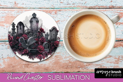 Gothic Coaster Sublimation - Dark Academia Round Coaster Sublimation OrangeBrushStudio 