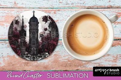 Gothic Coaster Sublimation - Dark Academia Round Coaster Sublimation OrangeBrushStudio 
