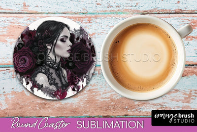 Gothic Coaster Sublimation - Dark Academia Round Coaster Sublimation OrangeBrushStudio 