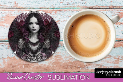 Gothic Coaster Sublimation - Dark Academia Round Coaster Sublimation OrangeBrushStudio 