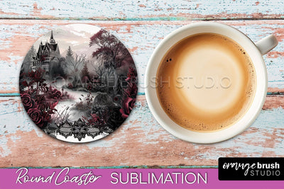 Gothic Coaster Sublimation - Dark Academia Round Coaster Sublimation OrangeBrushStudio 