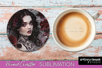 Gothic Coaster Sublimation - Dark Academia Round Coaster Sublimation OrangeBrushStudio 