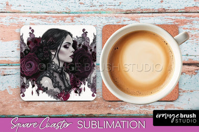 Gothic Coaster Sublimation - Dark Academia Square Coaster Sublimation OrangeBrushStudio 