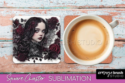 Gothic Coaster Sublimation - Dark Academia Square Coaster Sublimation OrangeBrushStudio 