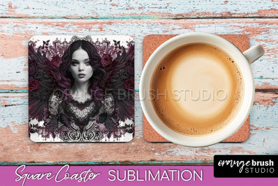 Gothic Coaster Sublimation - Dark Academia Square Coaster Sublimation OrangeBrushStudio 