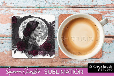 Gothic Coaster Sublimation - Dark Academia Square Coaster Sublimation OrangeBrushStudio 