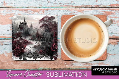 Gothic Coaster Sublimation - Dark Academia Square Coaster Sublimation OrangeBrushStudio 