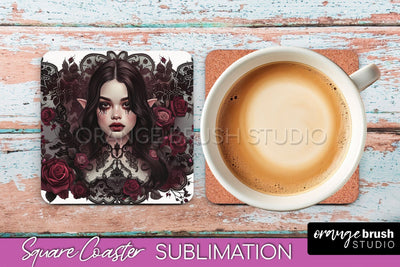 Gothic Coaster Sublimation - Dark Academia Square Coaster Sublimation OrangeBrushStudio 