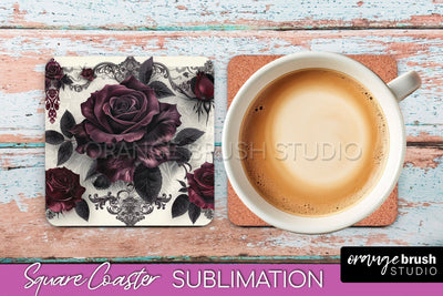 Gothic Coaster Sublimation - Dark Academia Square Coaster Sublimation OrangeBrushStudio 