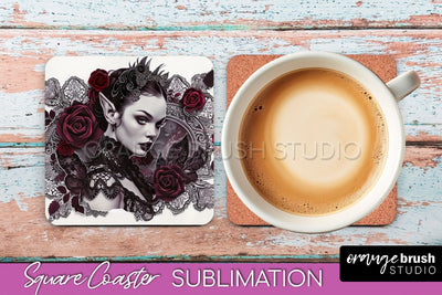 Gothic Coaster Sublimation - Dark Academia Square Coaster Sublimation OrangeBrushStudio 