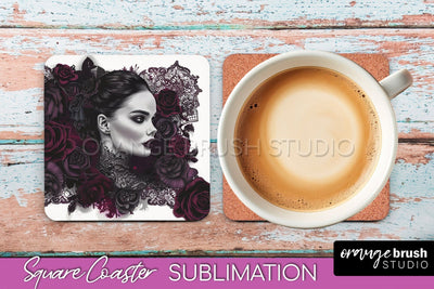 Gothic Coaster Sublimation - Dark Academia Square Coaster Sublimation OrangeBrushStudio 