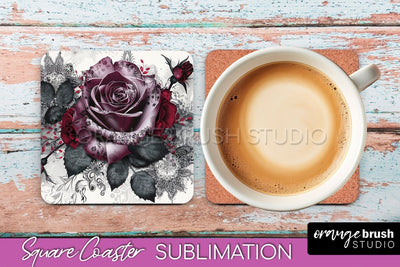 Gothic Coaster Sublimation - Dark Academia Square Coaster Sublimation OrangeBrushStudio 