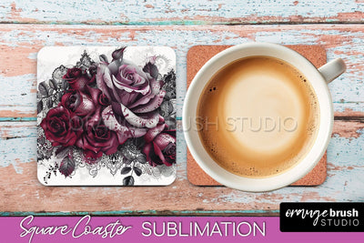 Gothic Coaster Sublimation - Dark Academia Square Coaster Sublimation OrangeBrushStudio 