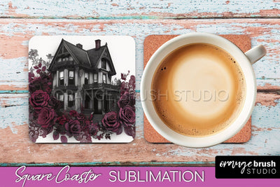 Gothic Coaster Sublimation - Dark Academia Square Coaster Sublimation OrangeBrushStudio 