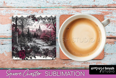 Gothic Coaster Sublimation - Dark Academia Square Coaster Sublimation OrangeBrushStudio 