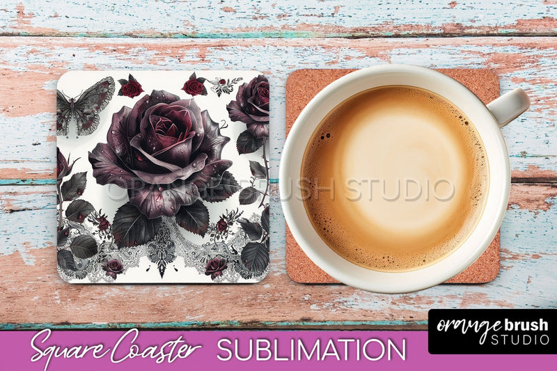 Gothic Coaster Sublimation - Dark Academia Square Coaster Sublimation OrangeBrushStudio 