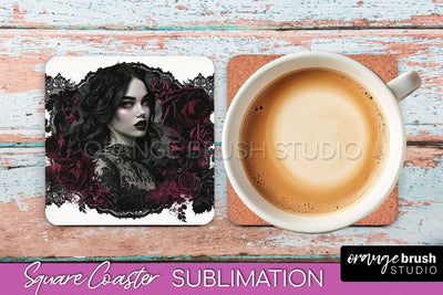 Gothic Coaster Sublimation - Dark Academia Square Coaster Sublimation OrangeBrushStudio 