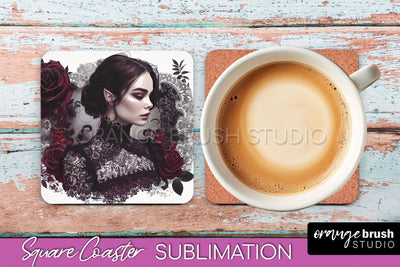 Gothic Coaster Sublimation - Dark Academia Square Coaster Sublimation OrangeBrushStudio 