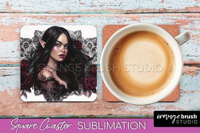 Gothic Coaster Sublimation - Dark Academia Square Coaster Sublimation OrangeBrushStudio 