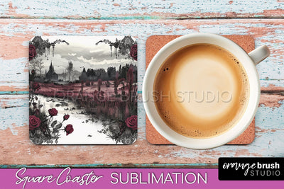 Gothic Coaster Sublimation - Dark Academia Square Coaster Sublimation OrangeBrushStudio 
