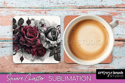 Gothic Coaster Sublimation - Dark Academia Square Coaster Sublimation OrangeBrushStudio 