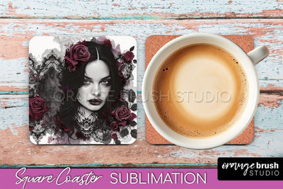 Gothic Coaster Sublimation - Dark Academia Square Coaster Sublimation OrangeBrushStudio 