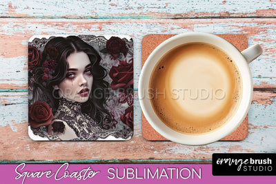 Gothic Coaster Sublimation - Dark Academia Square Coaster Sublimation OrangeBrushStudio 