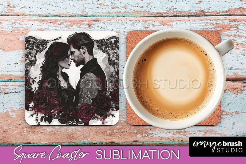 Gothic Coaster Sublimation - Dark Academia Square Coaster Sublimation OrangeBrushStudio 
