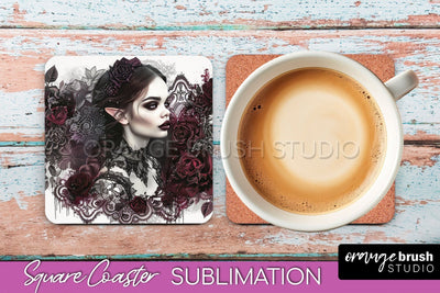 Gothic Coaster Sublimation - Dark Academia Square Coaster Sublimation OrangeBrushStudio 