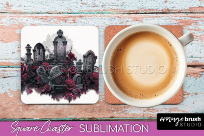 Gothic Coaster Sublimation - Dark Academia Square Coaster Sublimation OrangeBrushStudio 