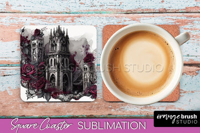 Gothic Coaster Sublimation - Dark Academia Square Coaster Sublimation OrangeBrushStudio 